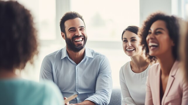 Professional therapists conduct an open group session and a comforting smile, emphasizing the importance of mental health and counseling. Generative ai