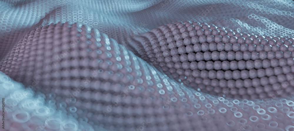 Aufkleber Close-up of a 3D geometric wave texture with subtle highlights and shadow play. Artistic impression. 3D Rendering