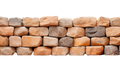 stack of bricks wall isolated on transparent background cutout