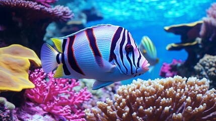 A group of Discus Fish gracefully swimming through lush aquatic plants in a full ultra HD,