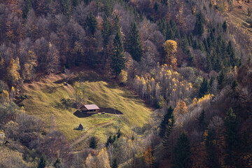 Isolated wooden house in the mountains