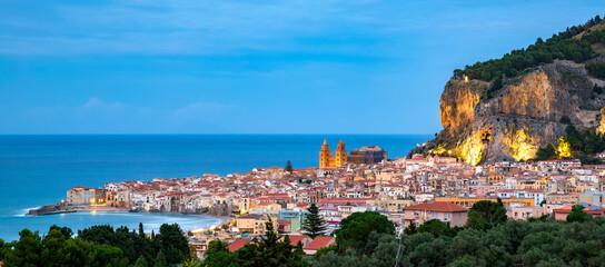 Panoramic view of medieval village Cefalu of Sicily island, Italy