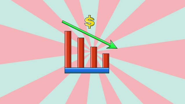 Animation of a falling dollar graphic icon with a rotating background