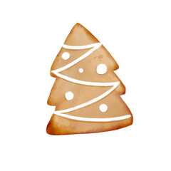 Cute Christmas tree cookie watercolor isolate on white background