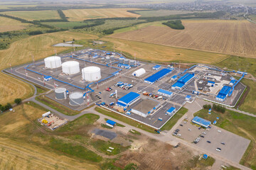 Aerial view of oil and fuel storage tank farm