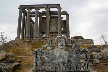 Cavdarhisar, Kutahya, Turkey, February 20, 2023, Antic city ruins with Zeus temple. Aizanoi ancient...