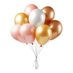 luxury white brown pink and gold balloons isolated on transparent background cutout