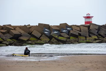 Foto auf Acrylglas the beach in Scheveningen with surfers © JH creative