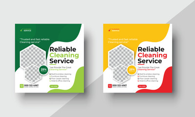 Cleaning service social media post or Web Banner design template, Set of Home Cleaning Service or repair service marketing Banner flyer design template with abstract background