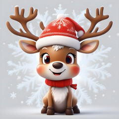 Cute face, adorable reindeer. Cartoon character. Christmas concept