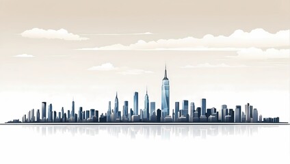 New York city skyline panorama . minimalist illustration art - obrazy, fototapety, plakaty