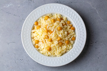 Turkish Rice with chickpea served, Turkish name; Nohutlu pilav or pilaf