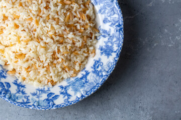 Traditional delicious Turkish food; Turkish style rice pilaf (Turkish name; Tel sehriyeli pirinc pilavi)
