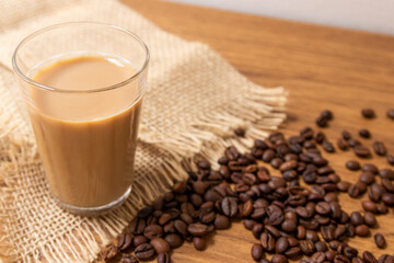 Cup of coffee with milk in American glass, Typical Breakfast in brazil.