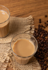 Cup of coffee with milk in American glass, Typical Breakfast in brazil.