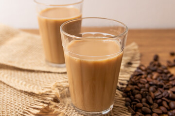 Cup of coffee with milk in American glass, Typical Breakfast in brazil.
