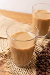 Brazilian cup of coffee with milk in American glass