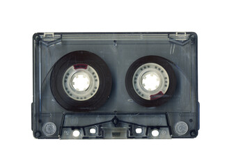 Vintage audio cassette tape isolated. Obsolete technology of audio recording and playback format...