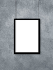 Poster mockup with a black frame on a gray stone wall background