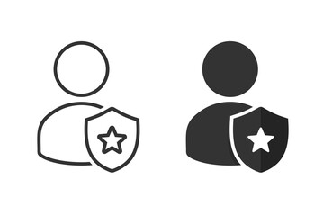 Person with shield star icon. Illustration vector