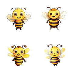 set of cute bee watercolor illustrations, safari jungle animals vector