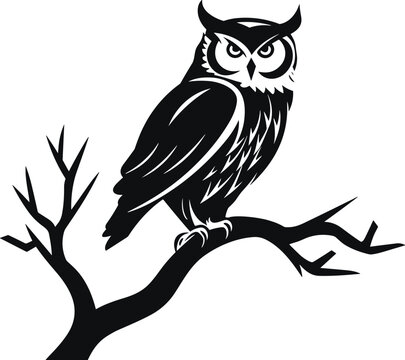 A silhouette owl black and white art clip vector