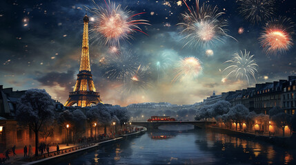 christmas celebration in paris city at night - obrazy, fototapety, plakaty