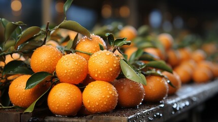 A pile of mandarins on the Christmas market, extremely sharp photo - obrazy, fototapety, plakaty