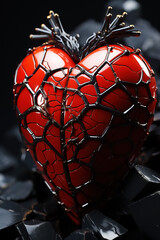 Shattered Heart Sculpture with Metallic Veins