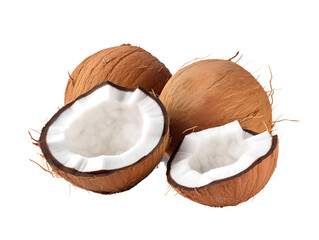 Fresh Coconut Pieces, isolated on a transparent or white background