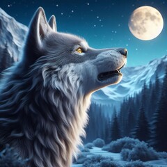 3d beautiful grey wolf portrait
