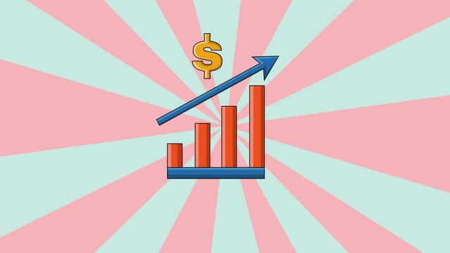 Animation of a rising dollar graphic icon with a rotating background