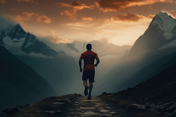 An athlete runs among the mountains