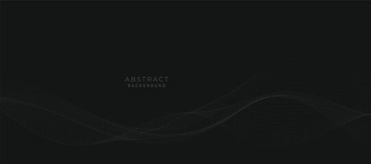 Abstract vector black background with grey wavy lines.