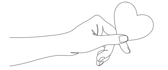 hand with heart line art style vector illustration	