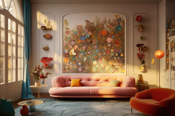 The interior of the living room in dopamine style
