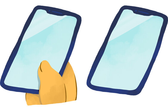 smartphone being held on right hand in flat art style with an individual smartphone