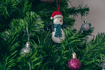 New Year's tree decorated with balls and toys, New Year's mood