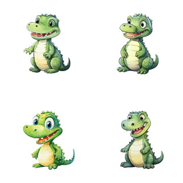 set of cute crocodile watercolor illustrations, safari jungle animals vector