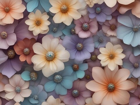 Pastel Flowers with Metallic Shiny Centers