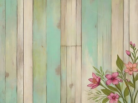 Rustic Fence Boards With Muted Colors and Flowers in the Corner
