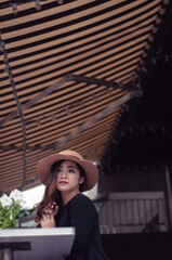 portrait of a woman in a cafe