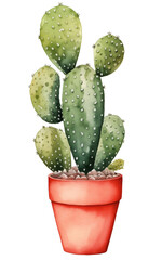 Watercolor cactus in pot.