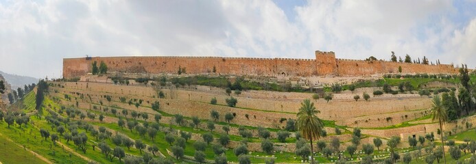 Jerusalem Landscape with Wailing Wall and Panoramic Skyline