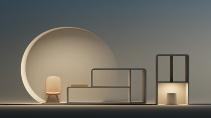 A room with a chair, table and a lamp.