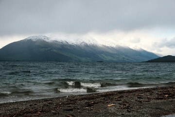 lake and mountains in queenstown, new zealand