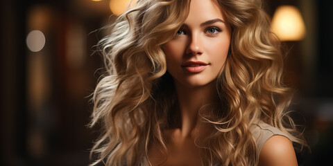 Fototapeta premium Elegant Blonde in Chic Hairstyle with Warm Backlight