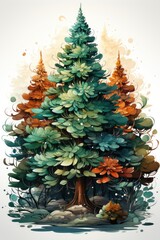 A painting of a pine tree in the woods.