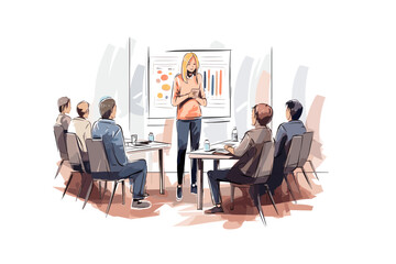 Cute and Colorful Business Meeting - Adorable Vector Drawing for Business and Education