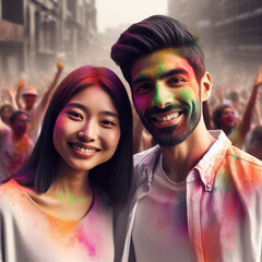 couple in a Holi festival